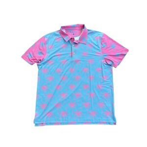 Chubbies Mens XXL Blue Pink Palm Tree Golf Polo Shirt The Weekend Has Arrived